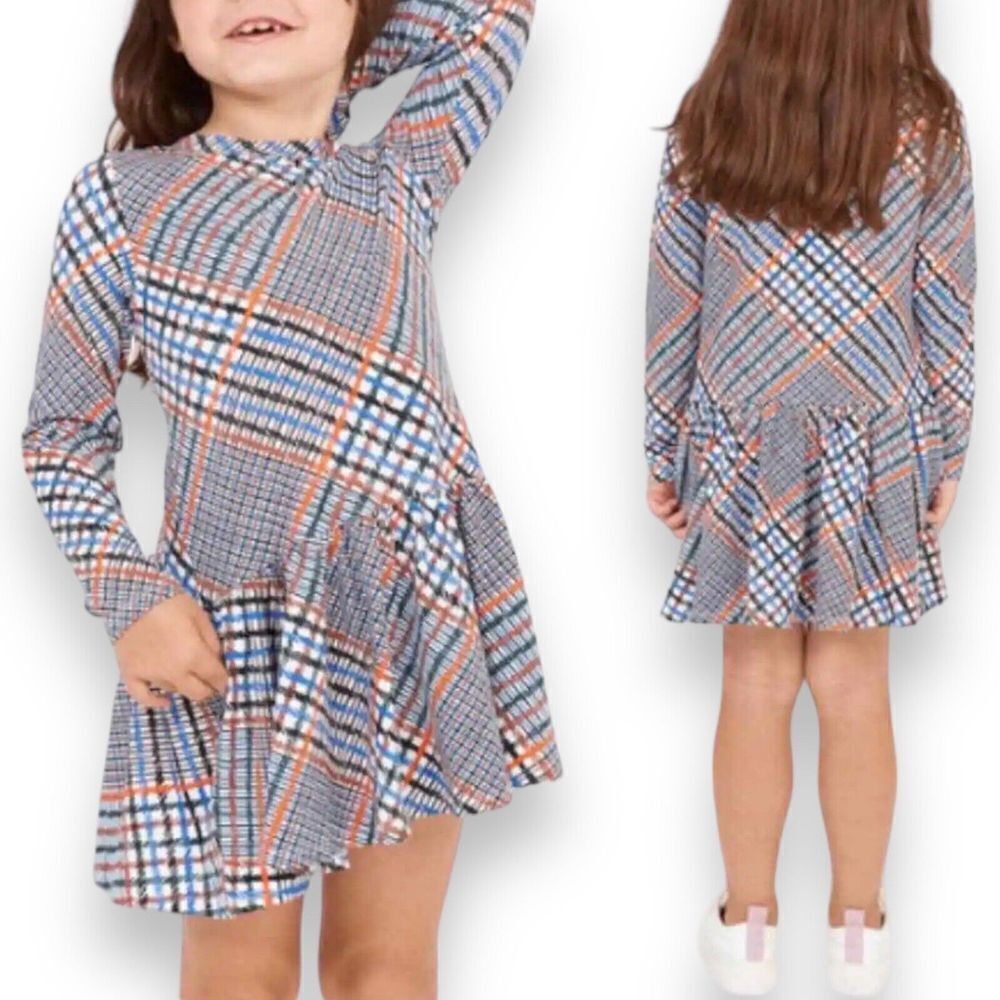 Tanya Taylor Dress Kids S Plaid Grey Mini Mari Hand Drawn Ecru Multi Red Blue